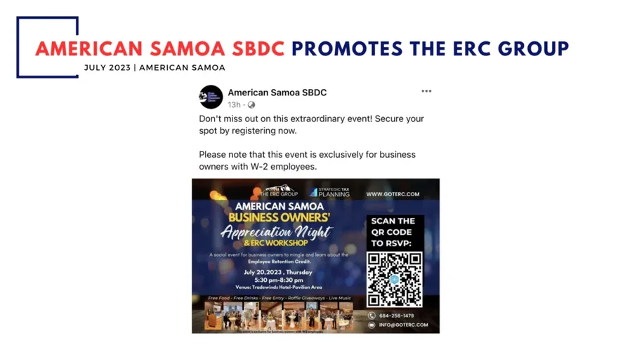 American Samoa SBDC promotes The ERC Group Business Owners Appreciation Night — July 2023